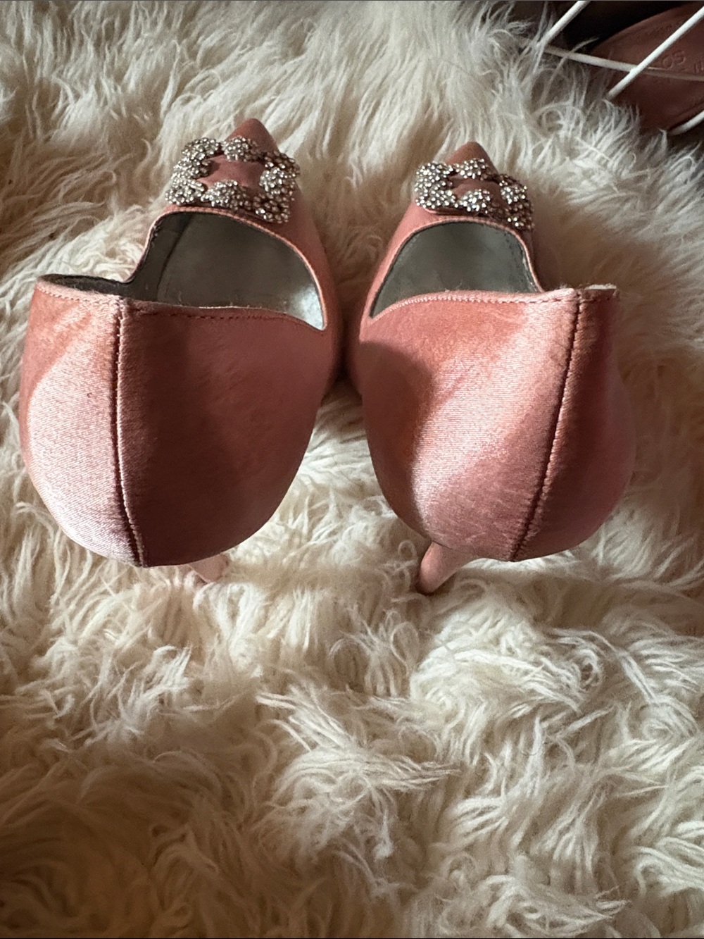 Cape Robbin Rose Pink Satin Pointed-Toe Pumps with Crystal Buckles - Picture 5 of 5